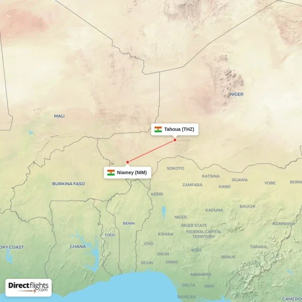 Niamey - Tahoua direct flight map
