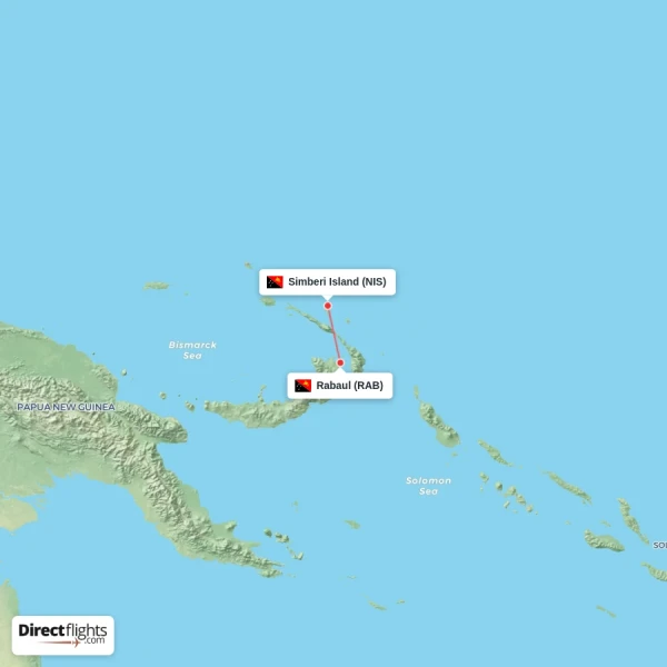 Simberi Island - Rabaul direct flight map
