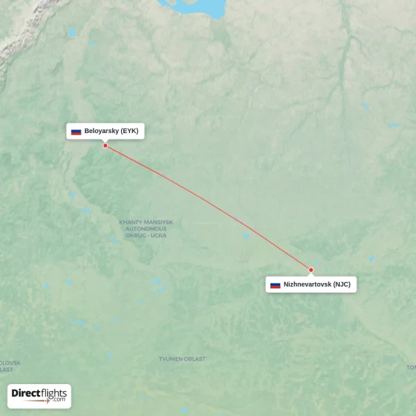 Nizhnevartovsk - Beloyarsky direct flight map