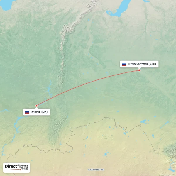 Nizhnevartovsk - Izhevsk direct flight map
