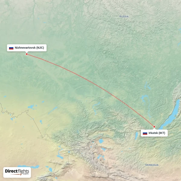 Nizhnevartovsk - Irkutsk direct flight map