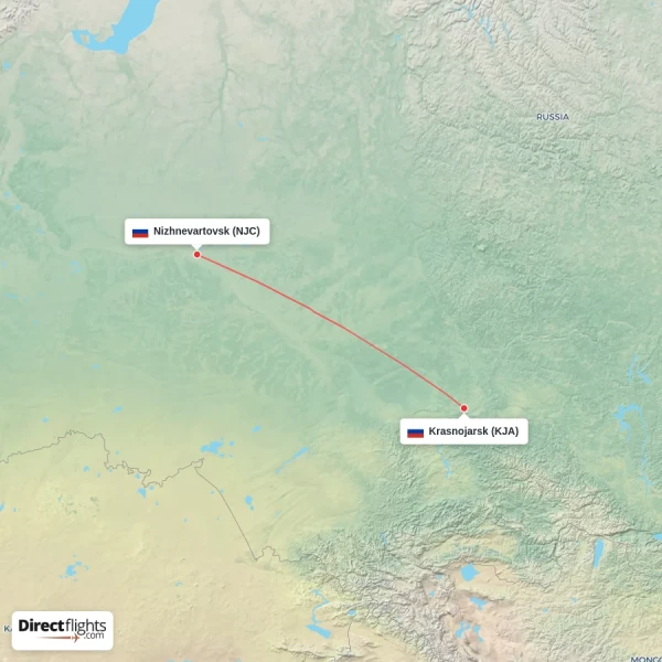 Nizhnevartovsk - Krasnojarsk direct flight map