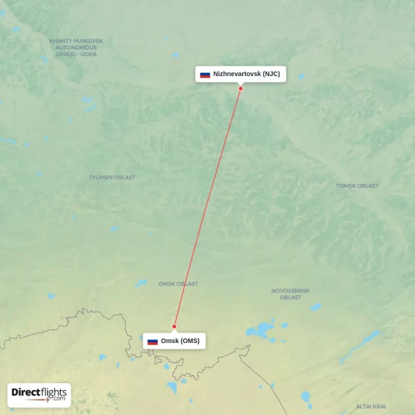 Nizhnevartovsk - Omsk direct flight map