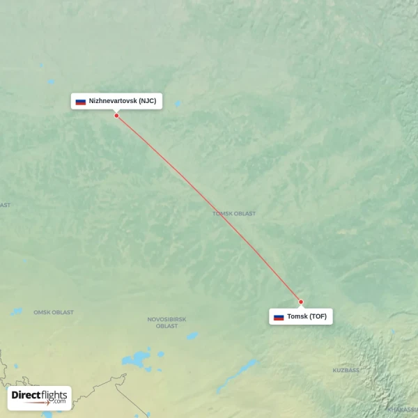 Nizhnevartovsk - Tomsk direct flight map