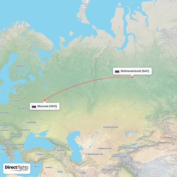 Nizhnevartovsk - Moscow direct flight map