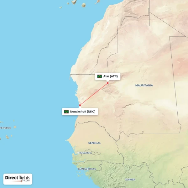 Nouakchott - Atar direct flight map