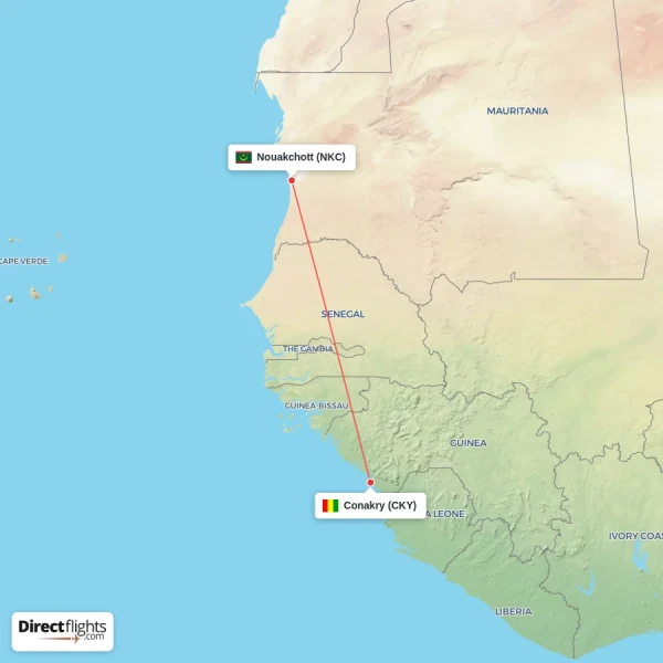 Nouakchott - Conakry direct flight map