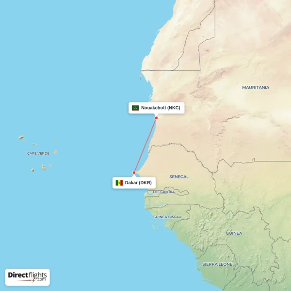 Nouakchott - Dakar direct flight map