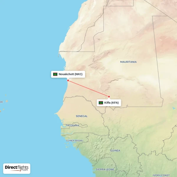 Nouakchott - Kiffa direct flight map