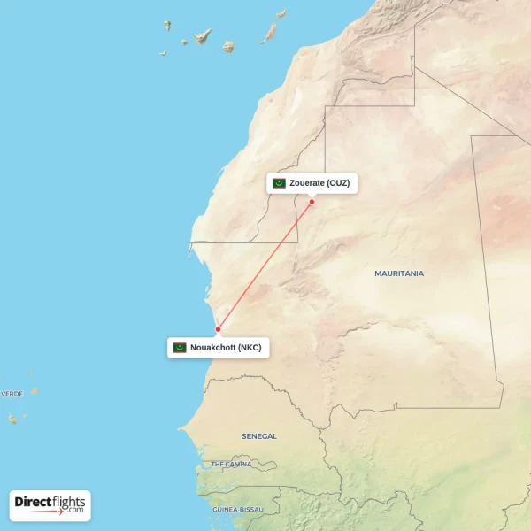 Nouakchott - Zouerate direct flight map