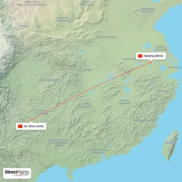 Nanjing - An Shun direct flight map
