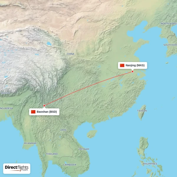 Nanjing - Baoshan direct flight map