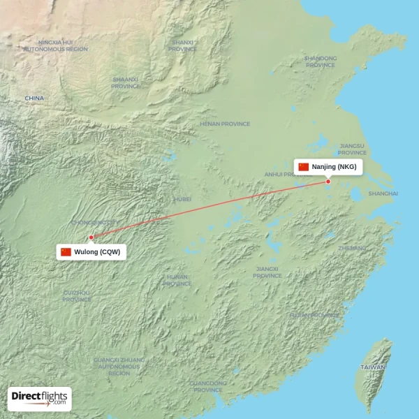 Nanjing - Wulong direct flight map