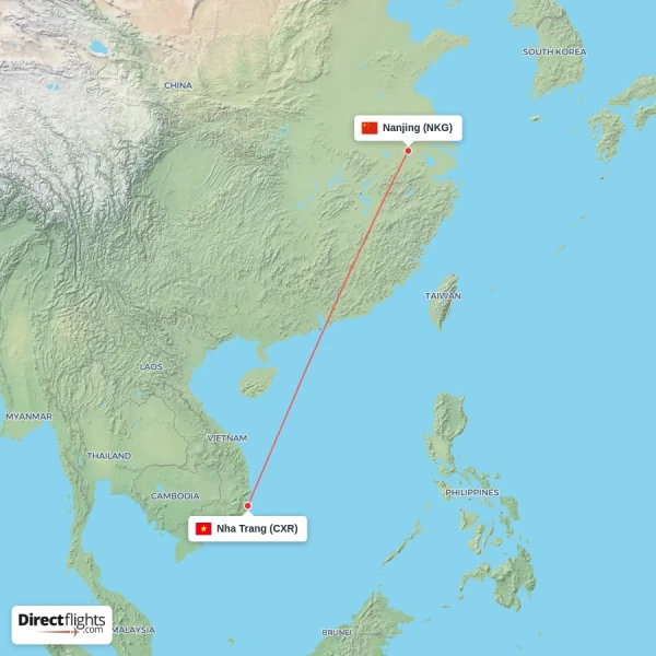 Nanjing - Nha Trang direct flight map