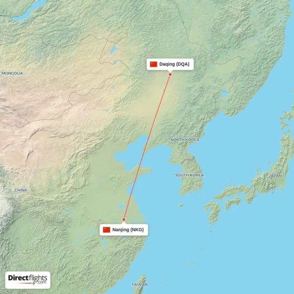 Nanjing - Daqing direct flight map