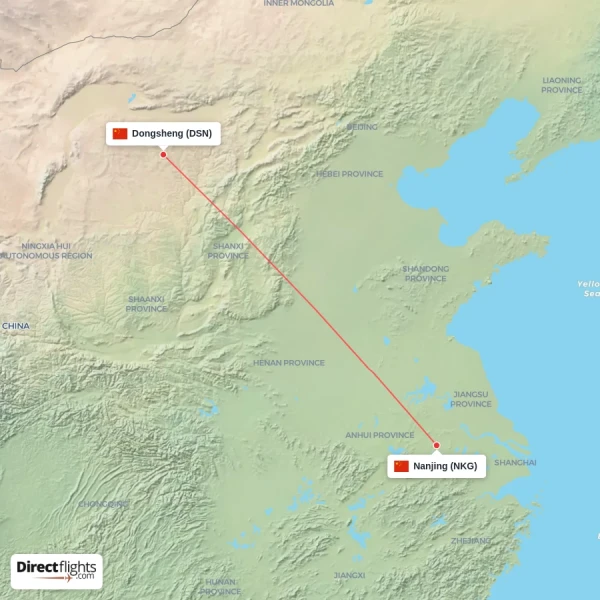 Nanjing - Dongsheng direct flight map
