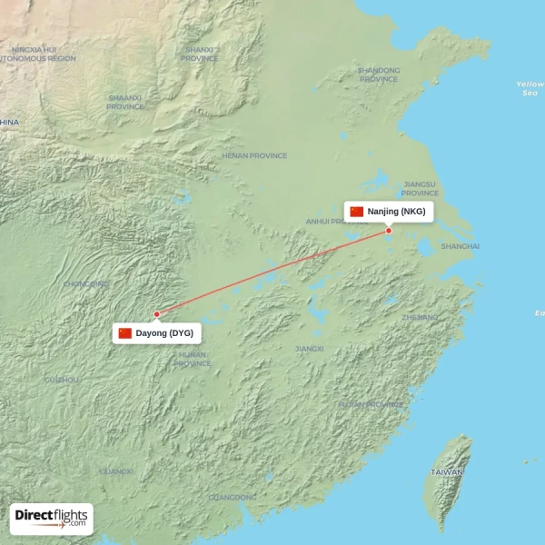 Nanjing - Dayong direct flight map