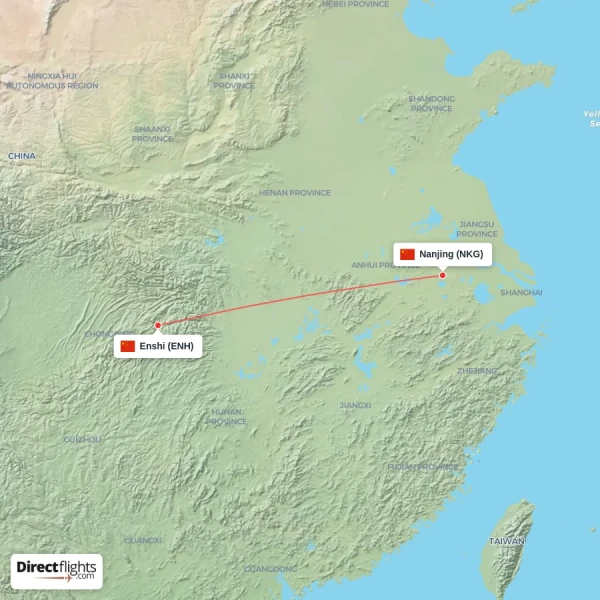 Nanjing - Enshi direct flight map