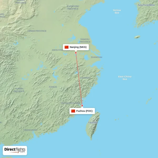 Nanjing - Fuzhou direct flight map