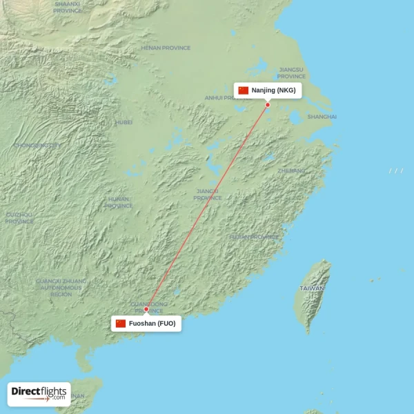 Nanjing - Fuoshan direct flight map