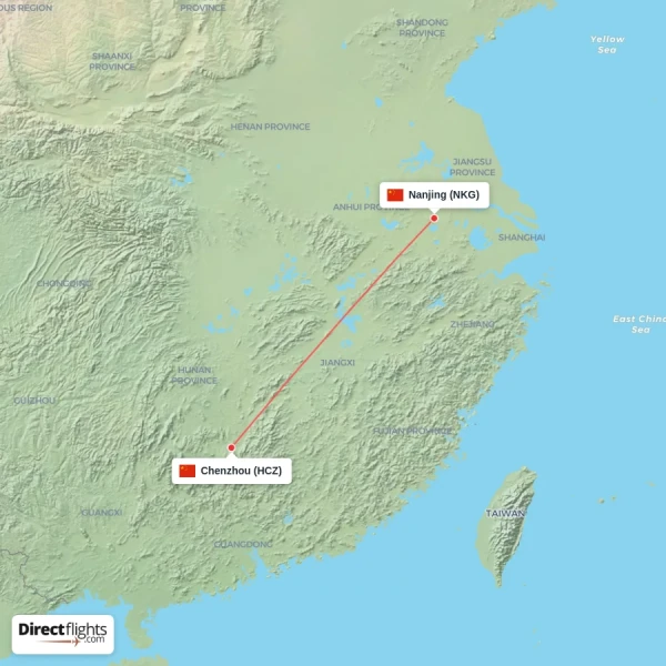 Nanjing - Chenzhou direct flight map