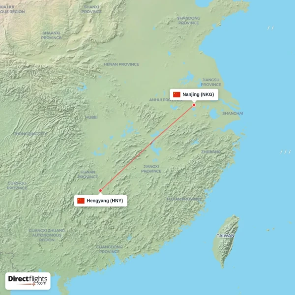Nanjing - Hengyang direct flight map