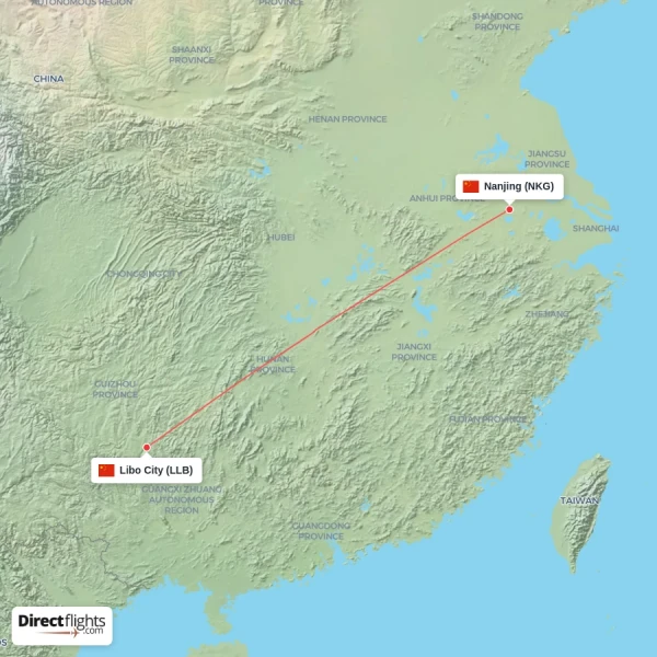 Nanjing - Libo City direct flight map