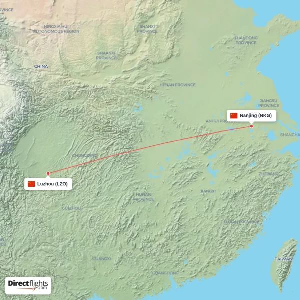 Nanjing - Luzhou direct flight map
