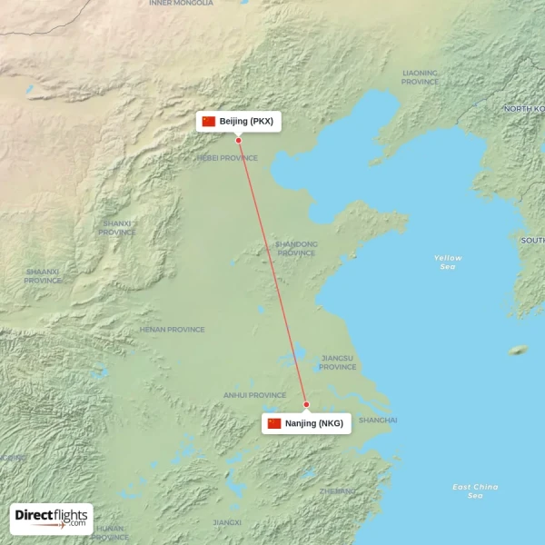 Nanjing - Beijing direct flight map