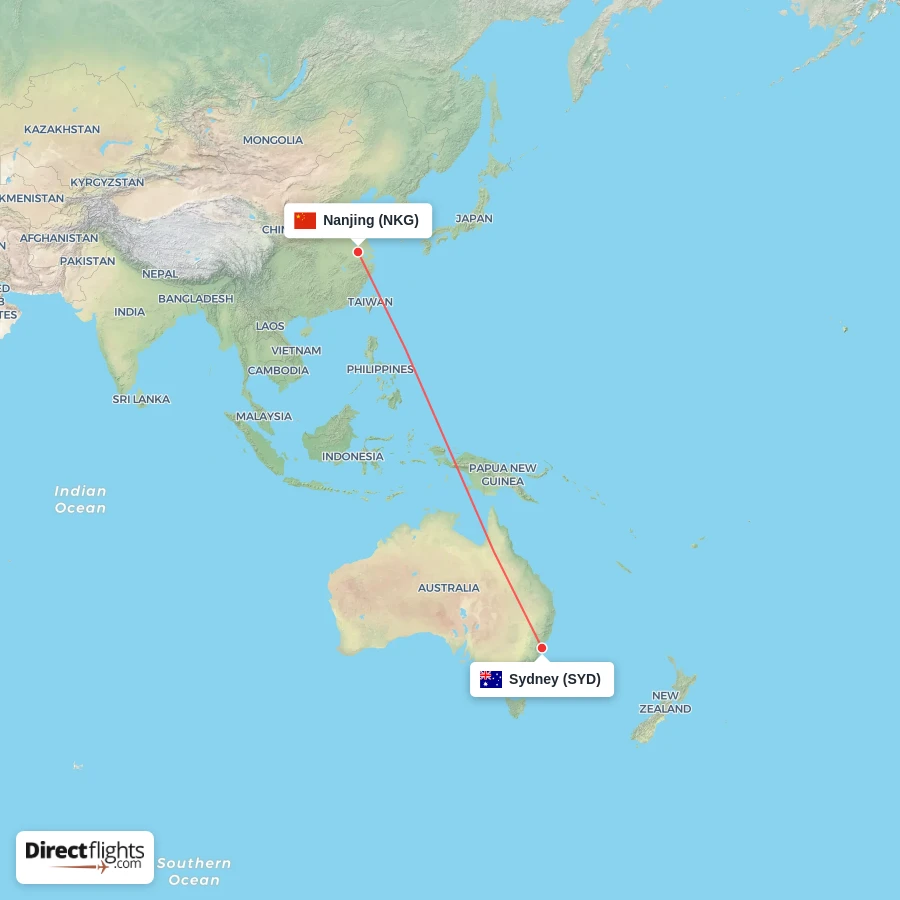 NKG - SYD route map