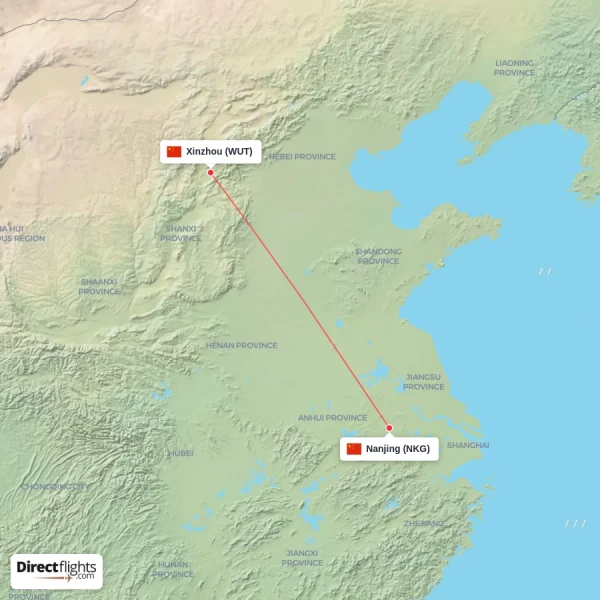 Nanjing - Xinzhou direct flight map