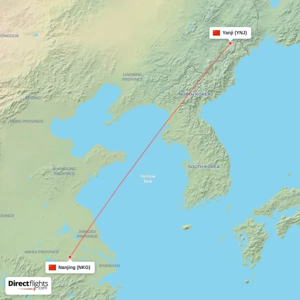 Nanjing - Yanji direct flight map