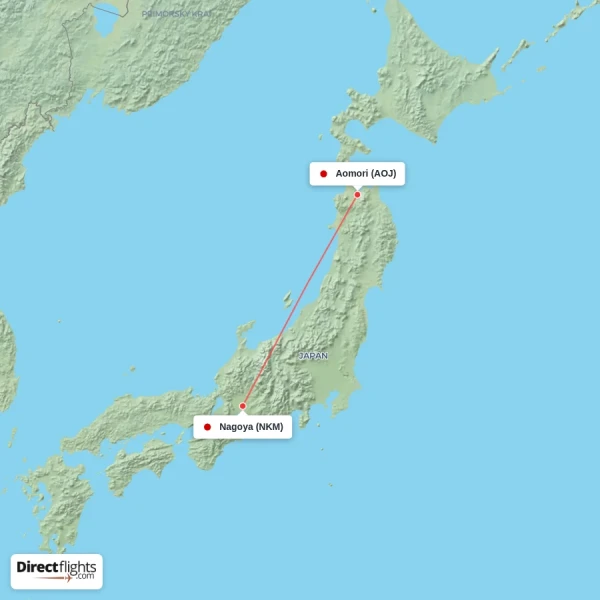 Nagoya - Aomori direct flight map