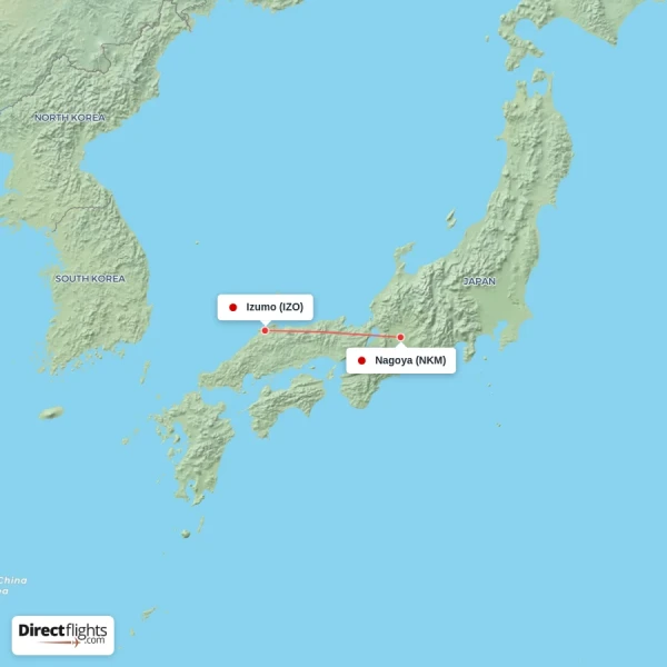 Nagoya - Izumo direct flight map