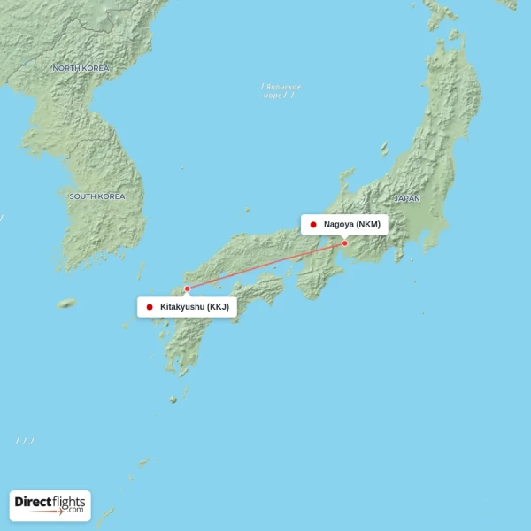 Nagoya - Kitakyushu direct flight map