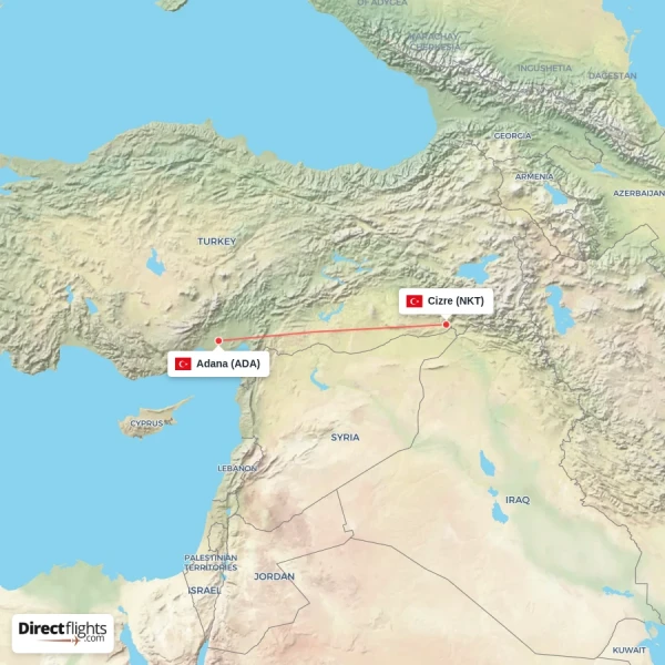 Cizre - Adana direct flight map