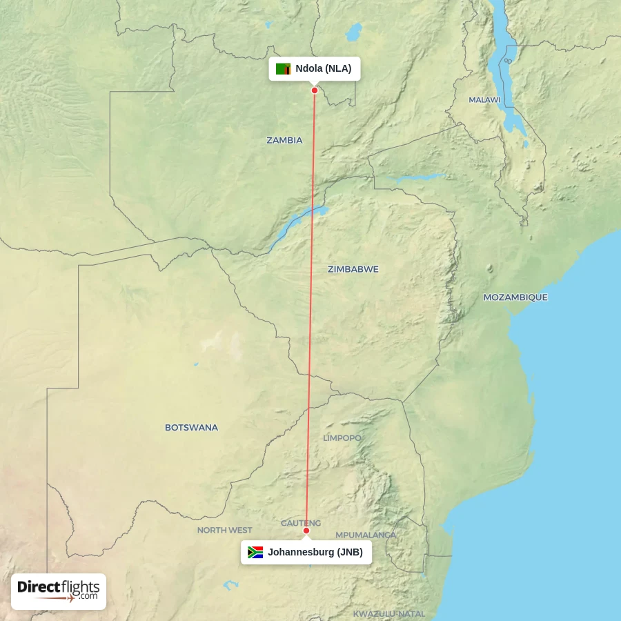 NLA - JNB route map