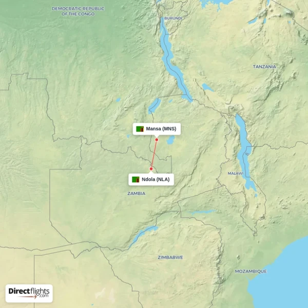 Ndola - Mansa direct flight map