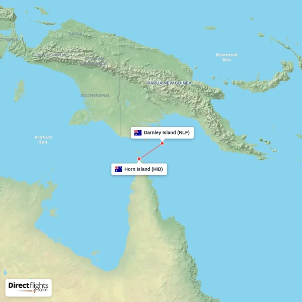 Darnley Island - Horn Island direct flight map