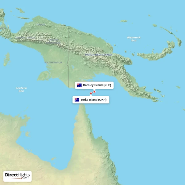 Darnley Island - Yorke Island direct flight map
