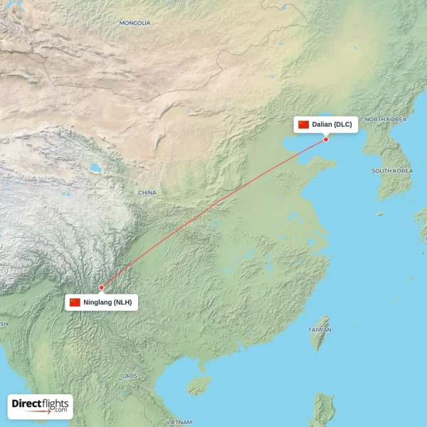 Ninglang - Dalian direct flight map