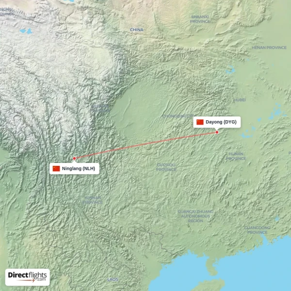 Ninglang - Dayong direct flight map