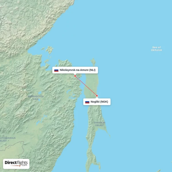 Nikolayevsk-na-Amure - Nogliki direct flight map
