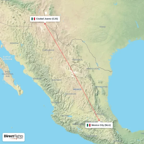 Mexico City - Ciudad Juarez direct flight map