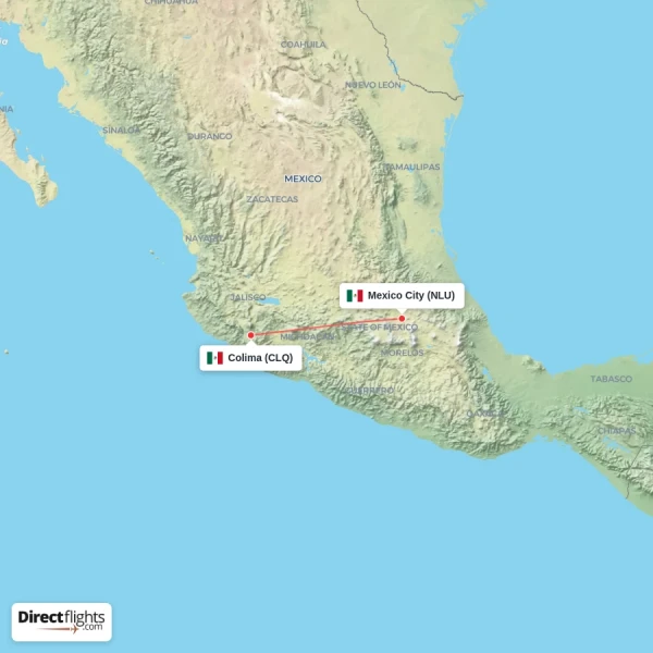 Mexico City - Colima direct flight map