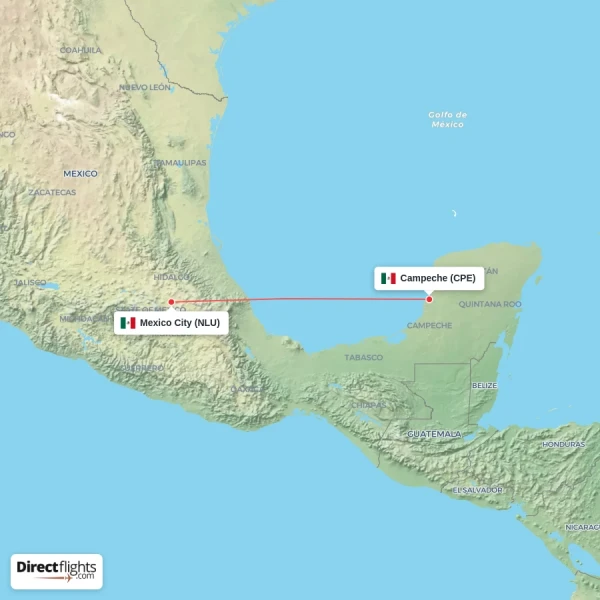 Mexico City - Campeche direct flight map