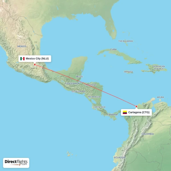 Mexico City - Cartagena direct flight map