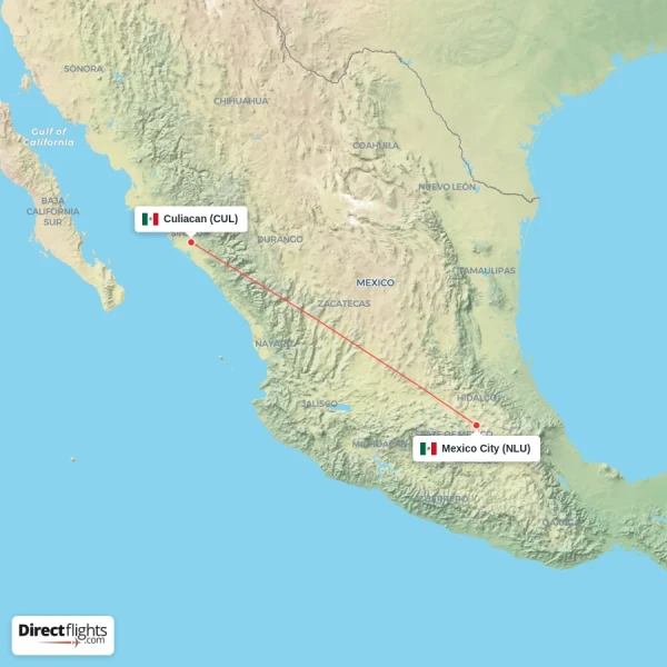 Mexico City - Culiacan direct flight map