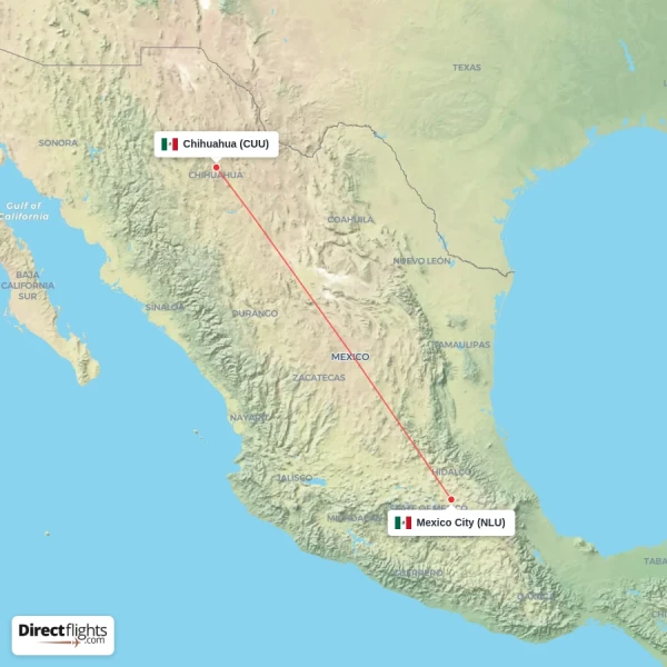Mexico City - Chihuahua direct flight map