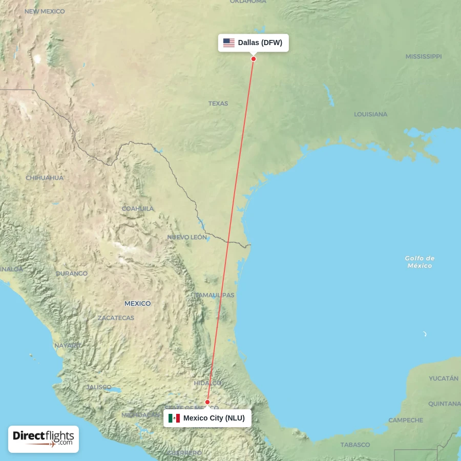 NLU - DFW route map